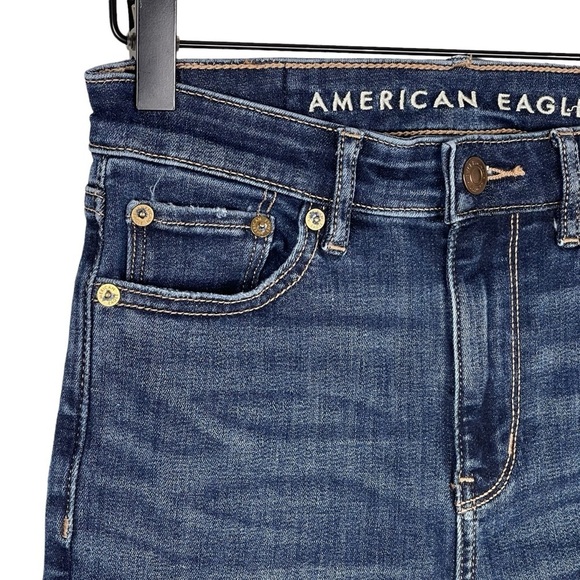 American Eagle Super Hi Rise Flare Jeans 0 SHORT Split Hem Stretch Denim Boho - Picture 3 of 9